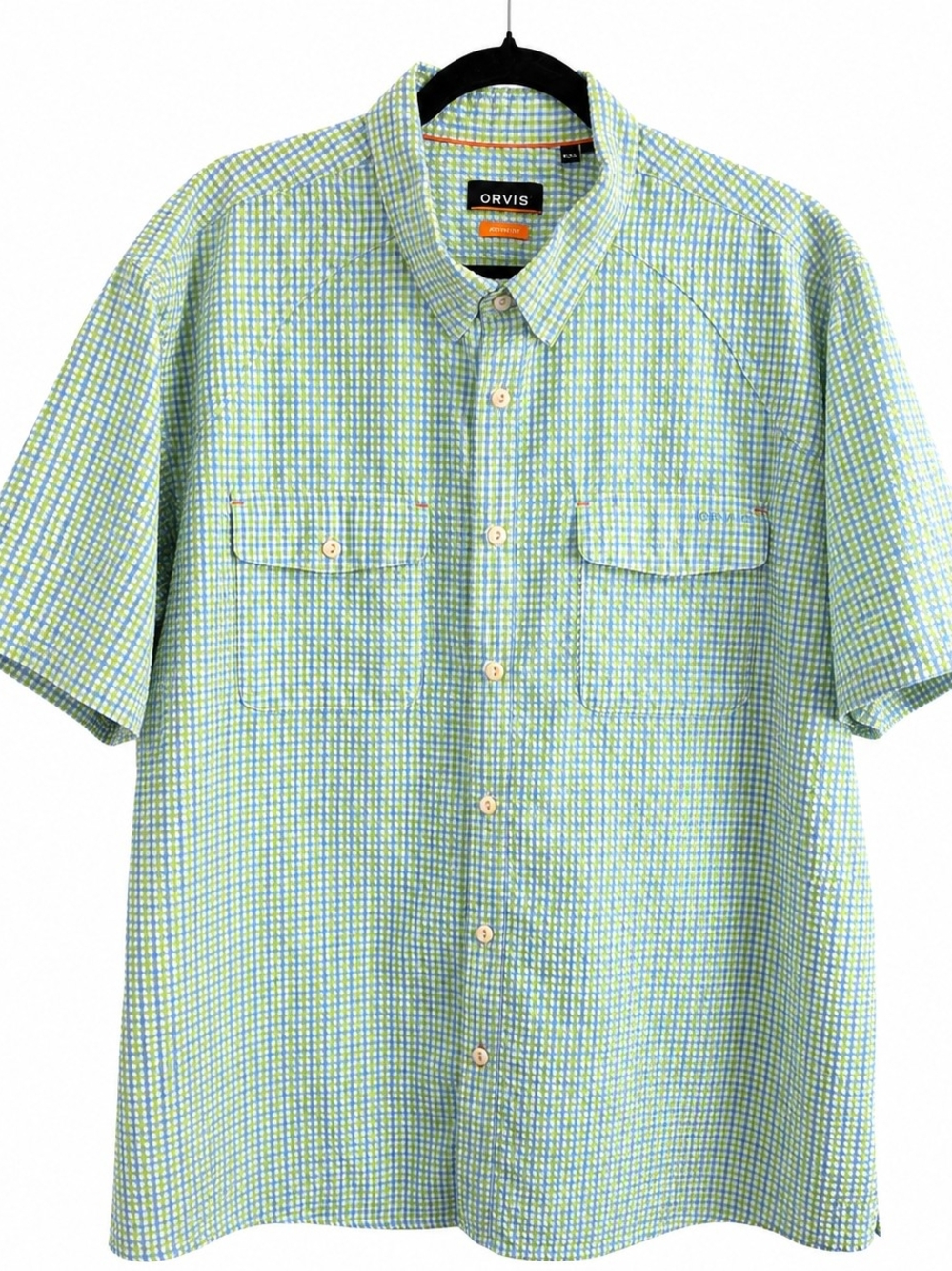 Orvis Active Fit XXL Coastal Fishing Shirt Seersucker Plaid Outdoor Camp Casual